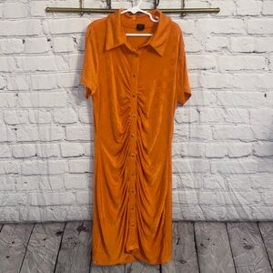 Wild Fable Orange Ruched Midi Dress